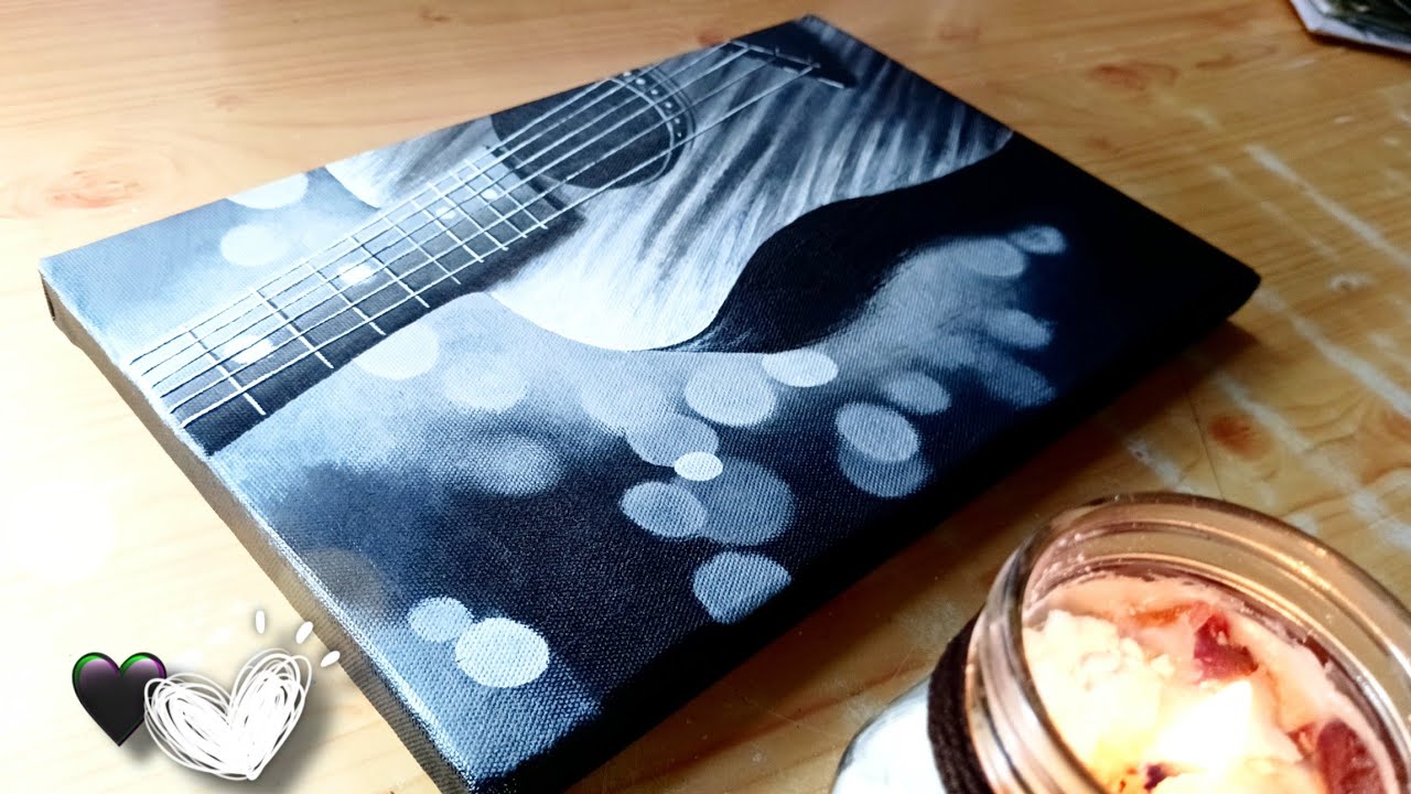Do You Like Playing Guitar?🖤🤍/ Black Canvas Painting / Guitar Painting Acrylic /Black White Painting