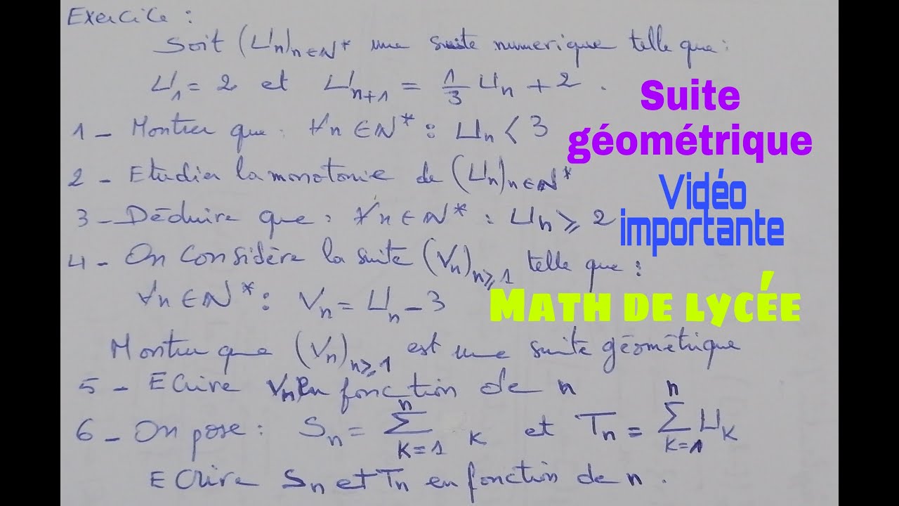 cours : les suites numeriques---exercice  posé au controle avec correction__math bac