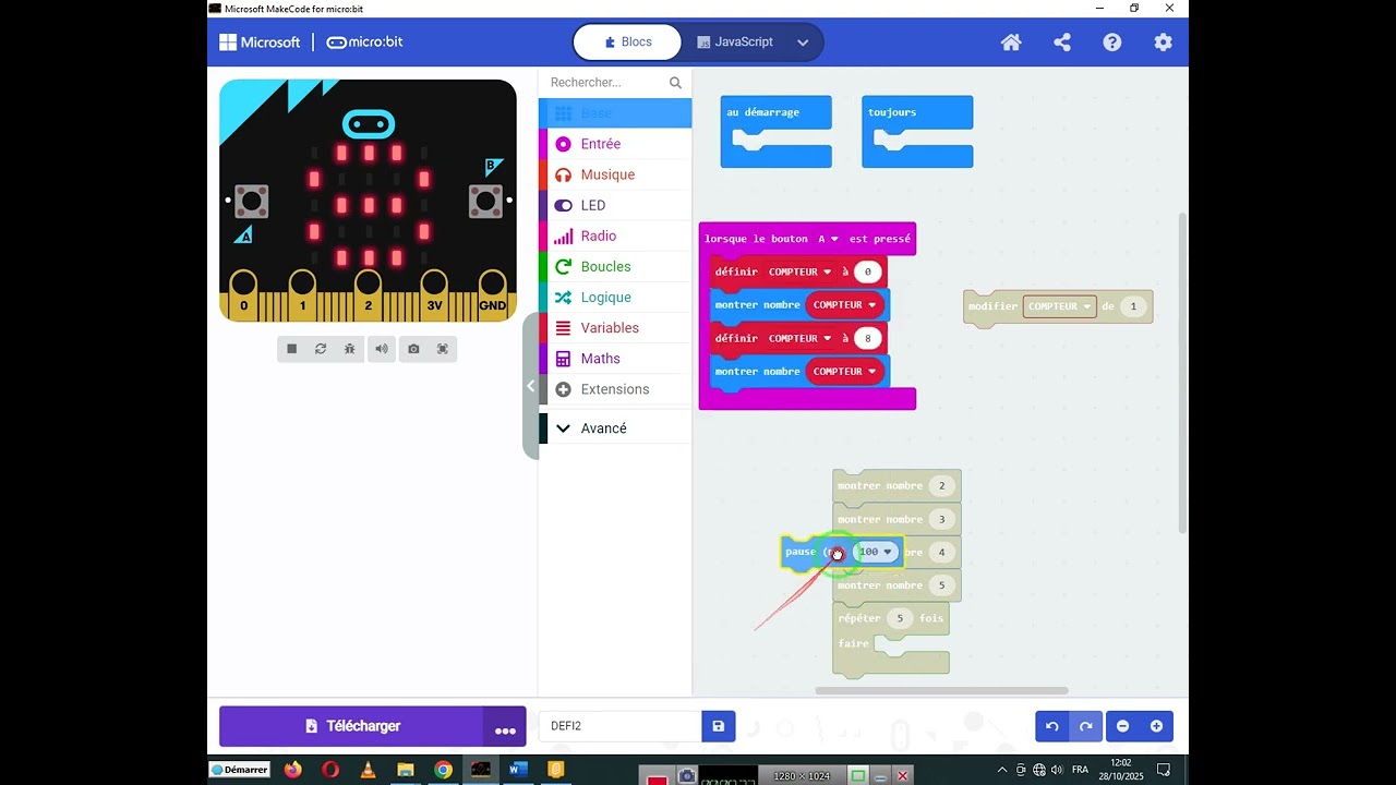 DEFI2 : Manipulation des variables en Micro: bit 9eme