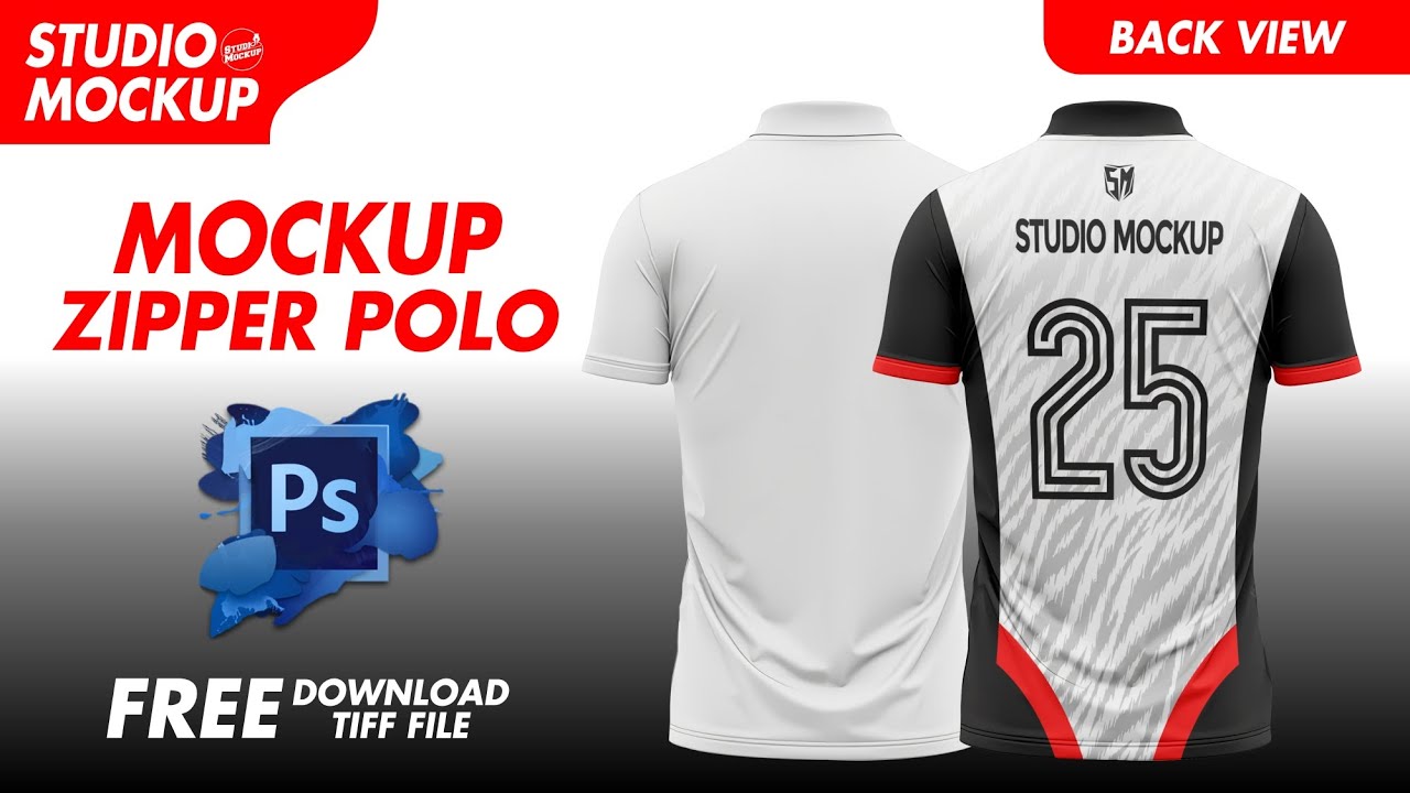 Mockup Zipper Polo Shirt | Tiff-Photoshop Mockup | Free Download Mockup | Back View Mockup