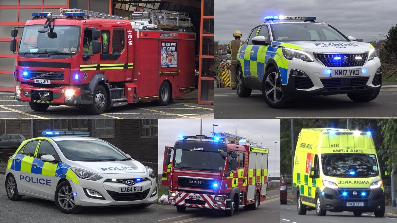 Two tones and rumbler-like siren: Fire Engines, Police Cars & Ambulances responding