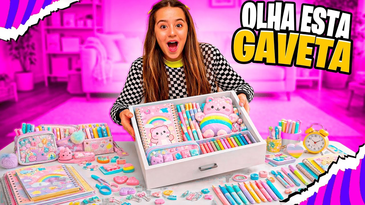 MINHA GAVETA DE PAPELARIA FOFA ! TOUR COMPLETO ✏️📚🧸✨