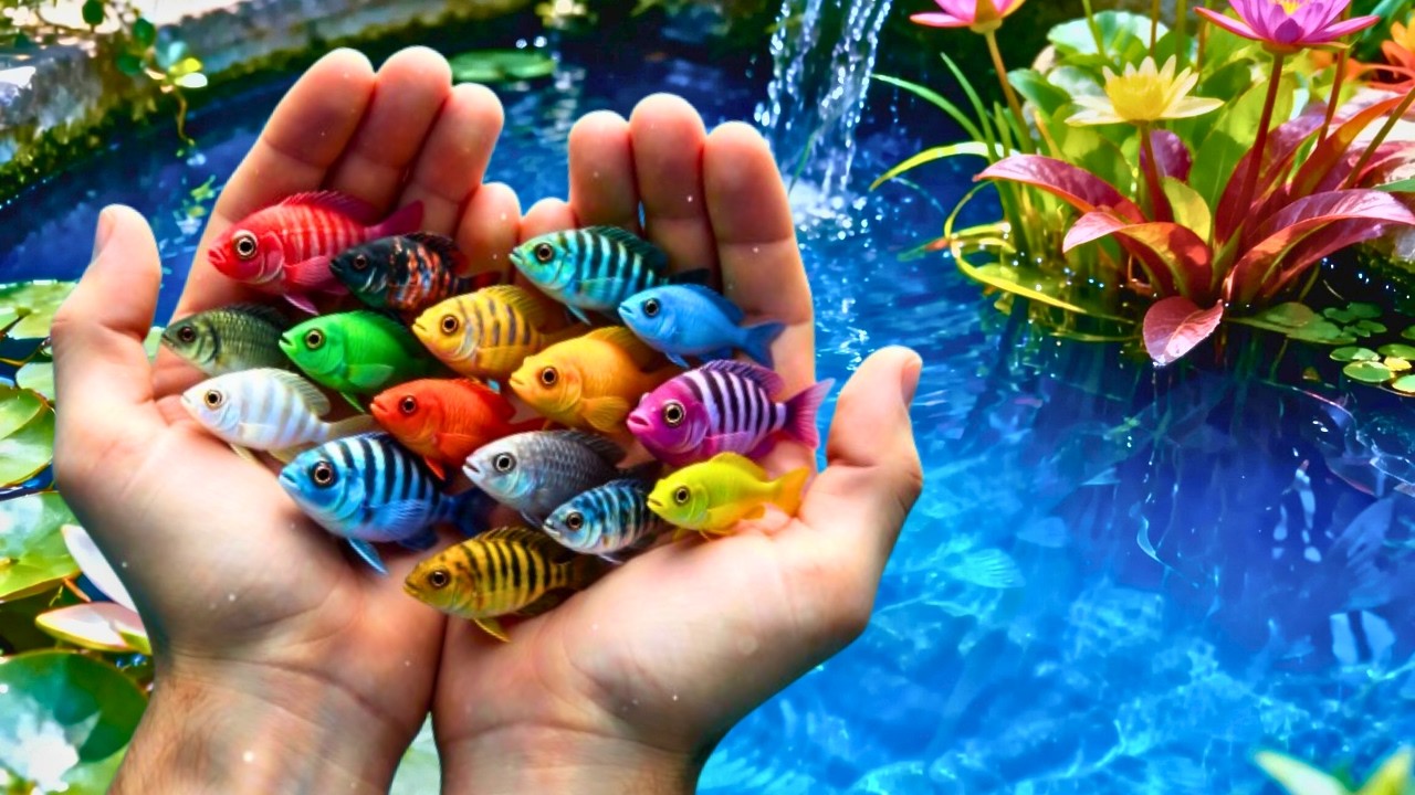 Catch beautiful aquarium fish in small pond baby turtles, catfish, pencil fish, eel, nemo fish.
