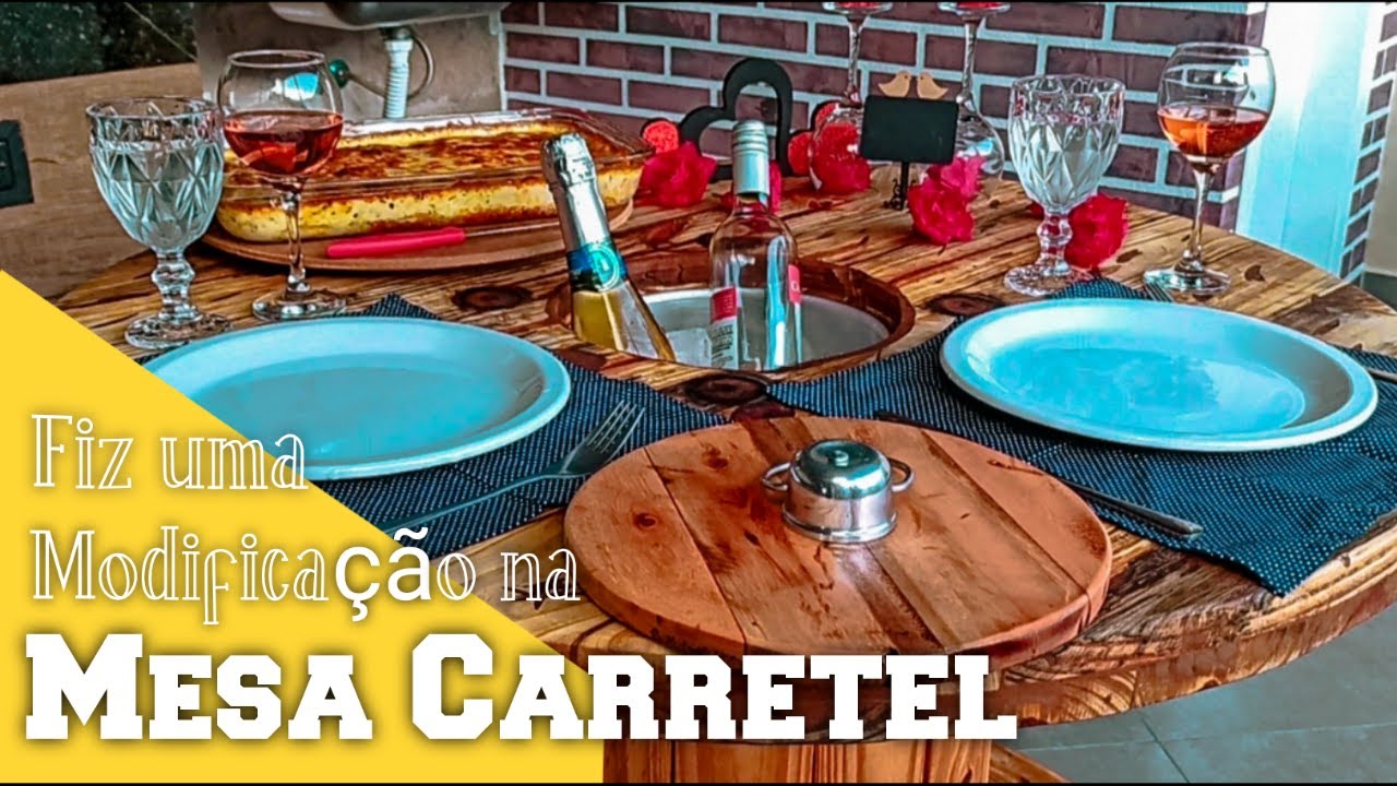 Mesa de carretel de madeira ( Diy - mesa feita em carretel e pallet de madeira) bobina de carretel.