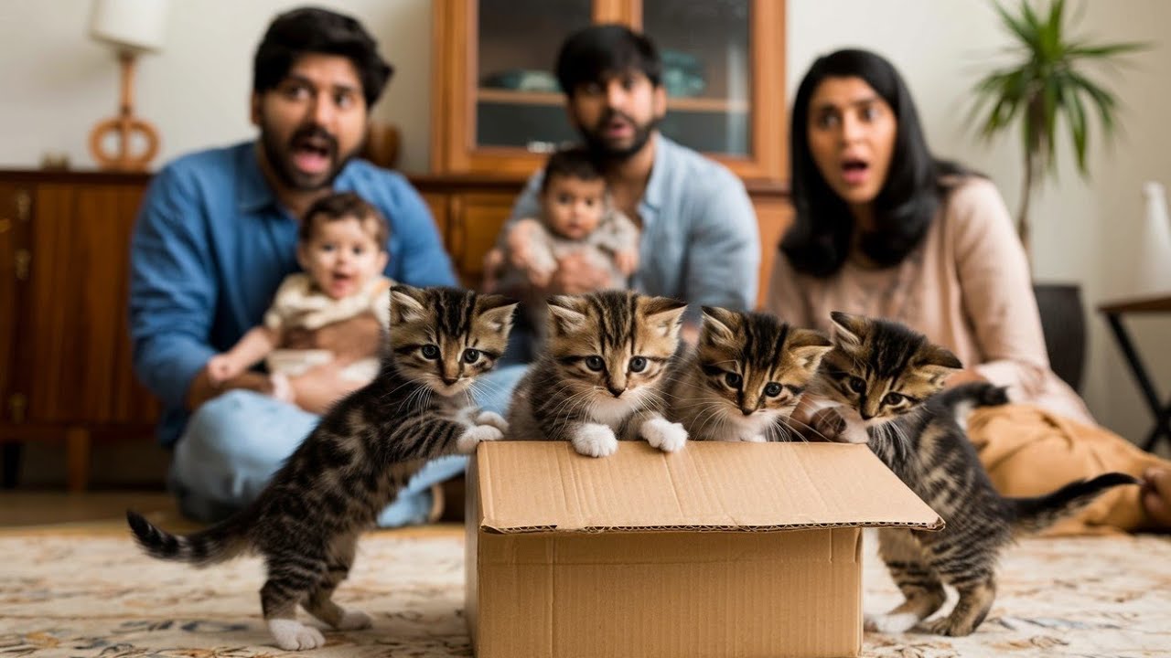 Kittens fighting - mother cat punishes her kittens
