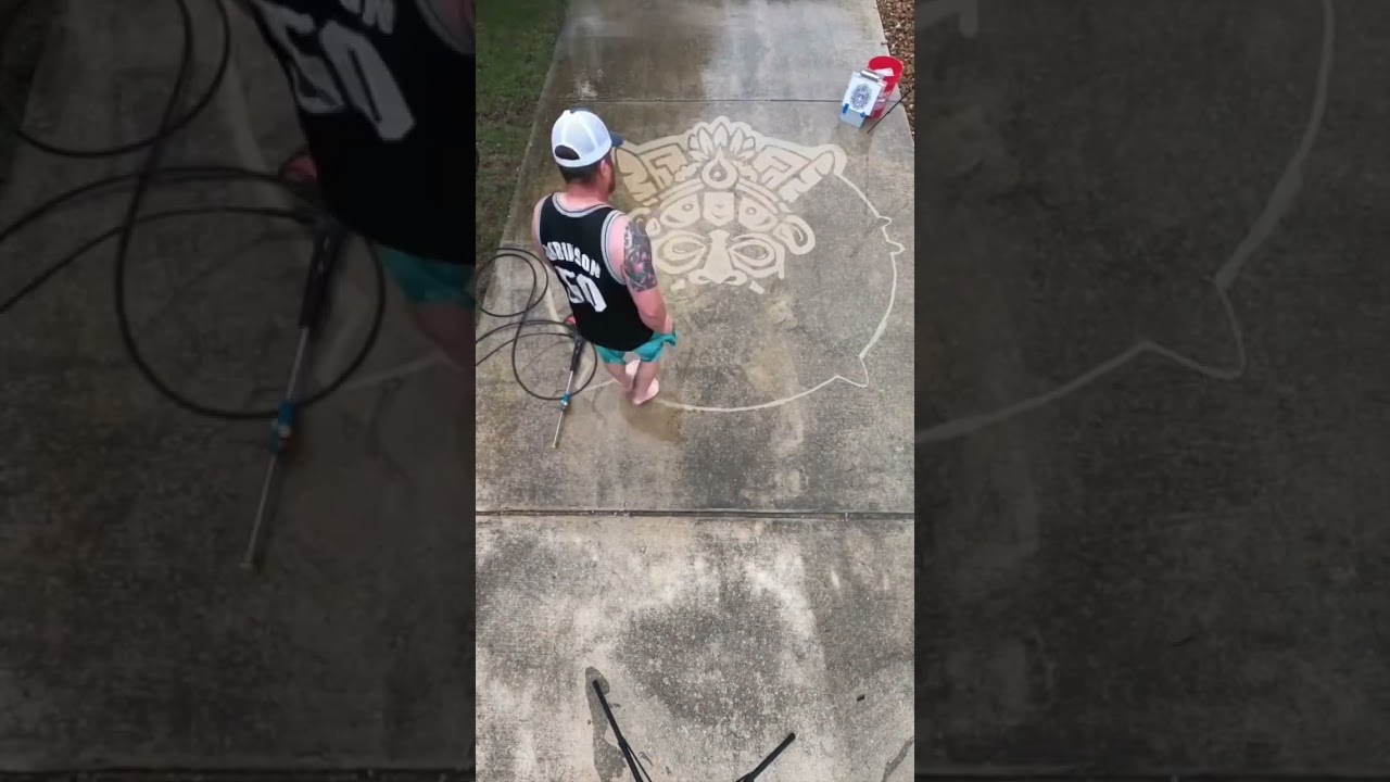 This how you turn your dirty driveway into a work of art. #pressurewashing #beforeandafter #clean
