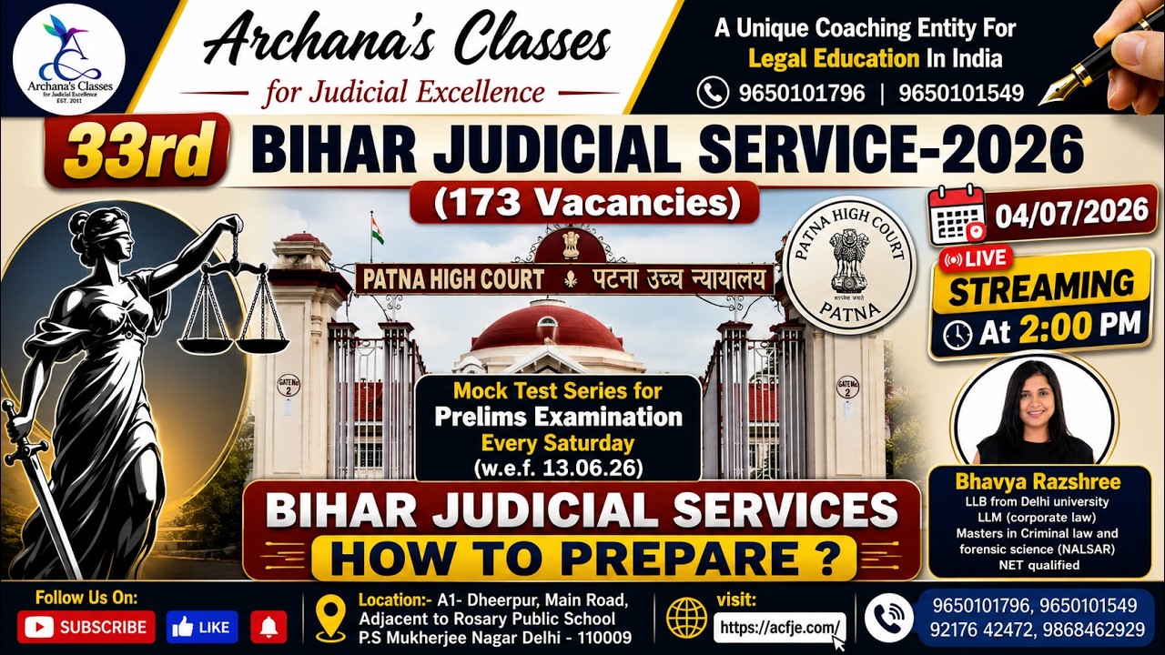 Mock Test Series for Prelims Examination (Bihar Judicial) Constitution  (P.Y.Q) || ACFJE