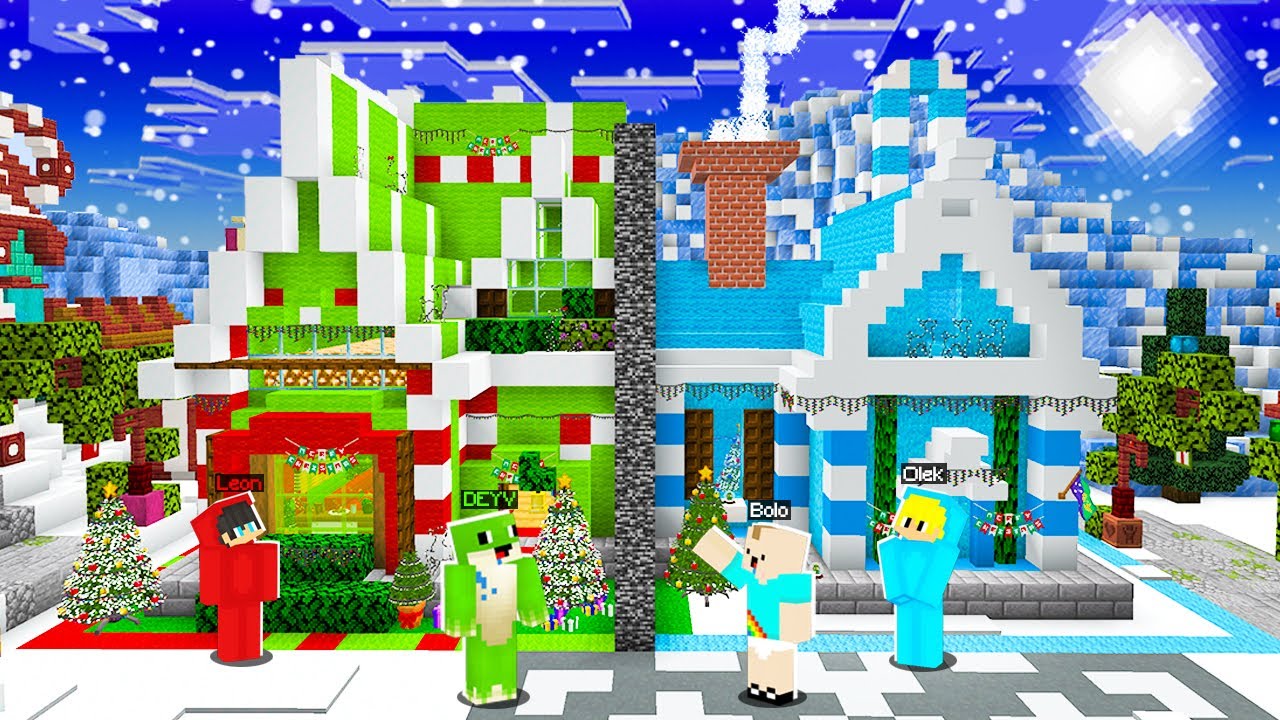 POŁOWA ŚWIĄTECZNEGO DOMU DEYV i LEON vs OLEK i BOLO w Minecraft!