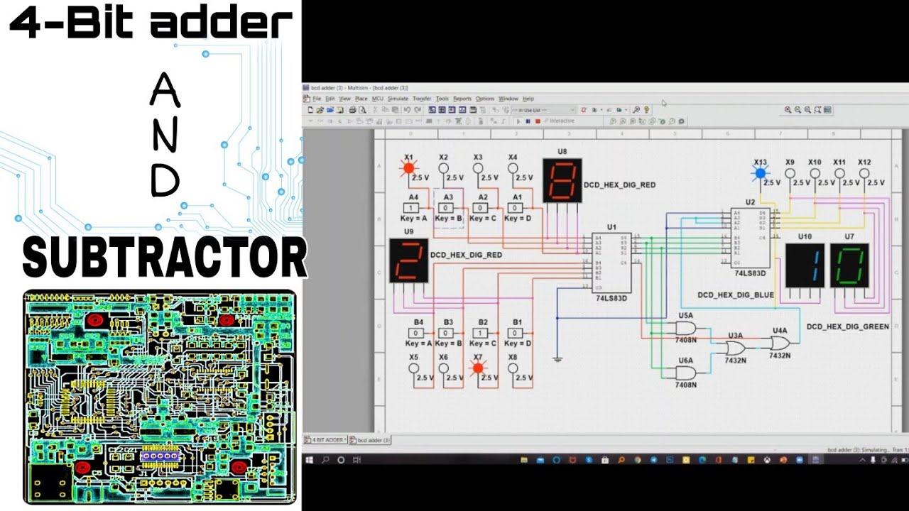 4- BIT  BINARY ADDED AND SUBTRACTOR.FULL EXPLAINATION ..........WITH USING MULTISIM .....