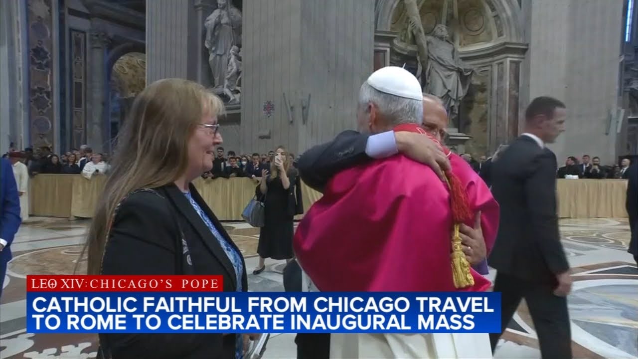 Pope Leo XIV hugs brother Louis Prevost after his inaugural Mass