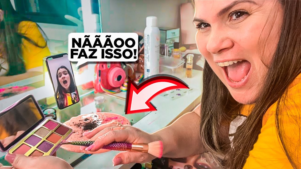MINHA MÃE FEZ SLIME COM MINHAS MAQUIAGENS E ME LIGOU POR VÍDEO!