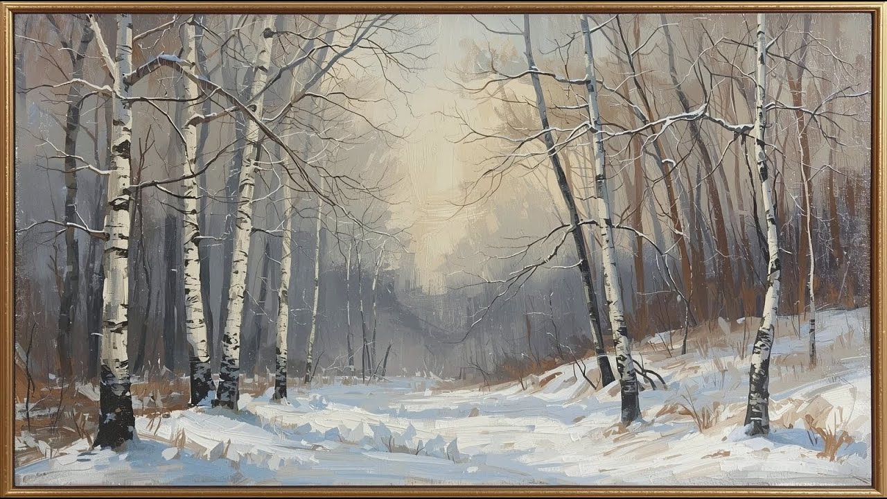 Birch Forest in Winter ❄️ 4K Frame TV Art | Calm Nordic Winter Landscape