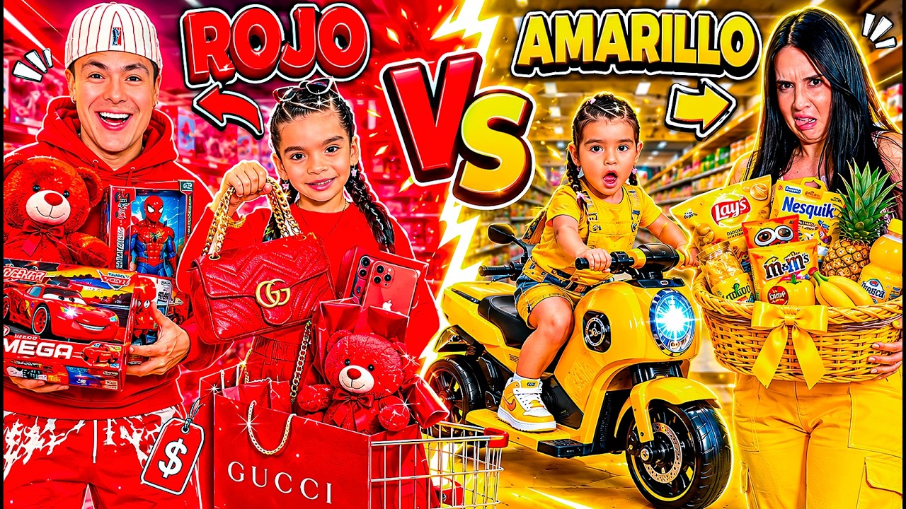 24 HORAS COMPRANDO TODO ROJO vs AMARILLO para Mis Hijas 😱