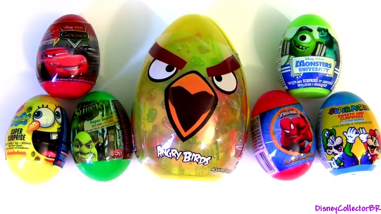 Angry Birds Toy Surprise Eggs SHREK, Pixar Cars Disney Monsters University, SpongeBob