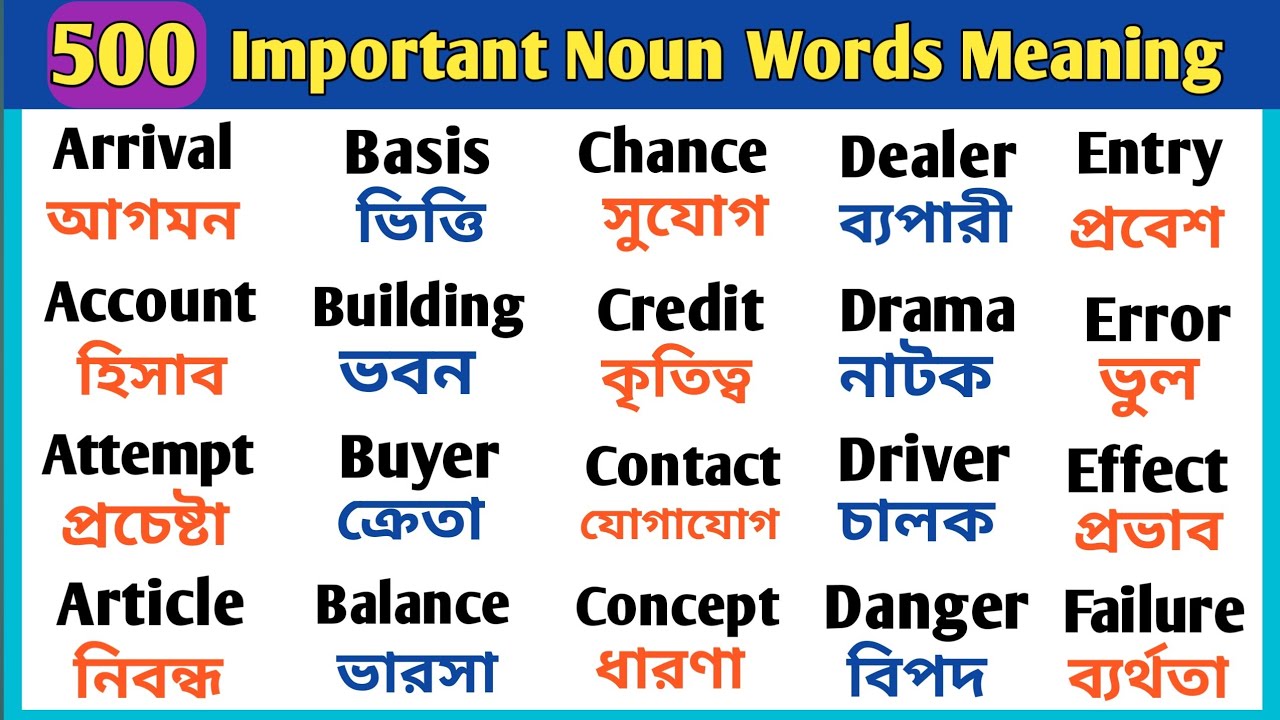 500+ Vocabulary Words With Bengali Meaning || Spoken English For Beginners || Learn English