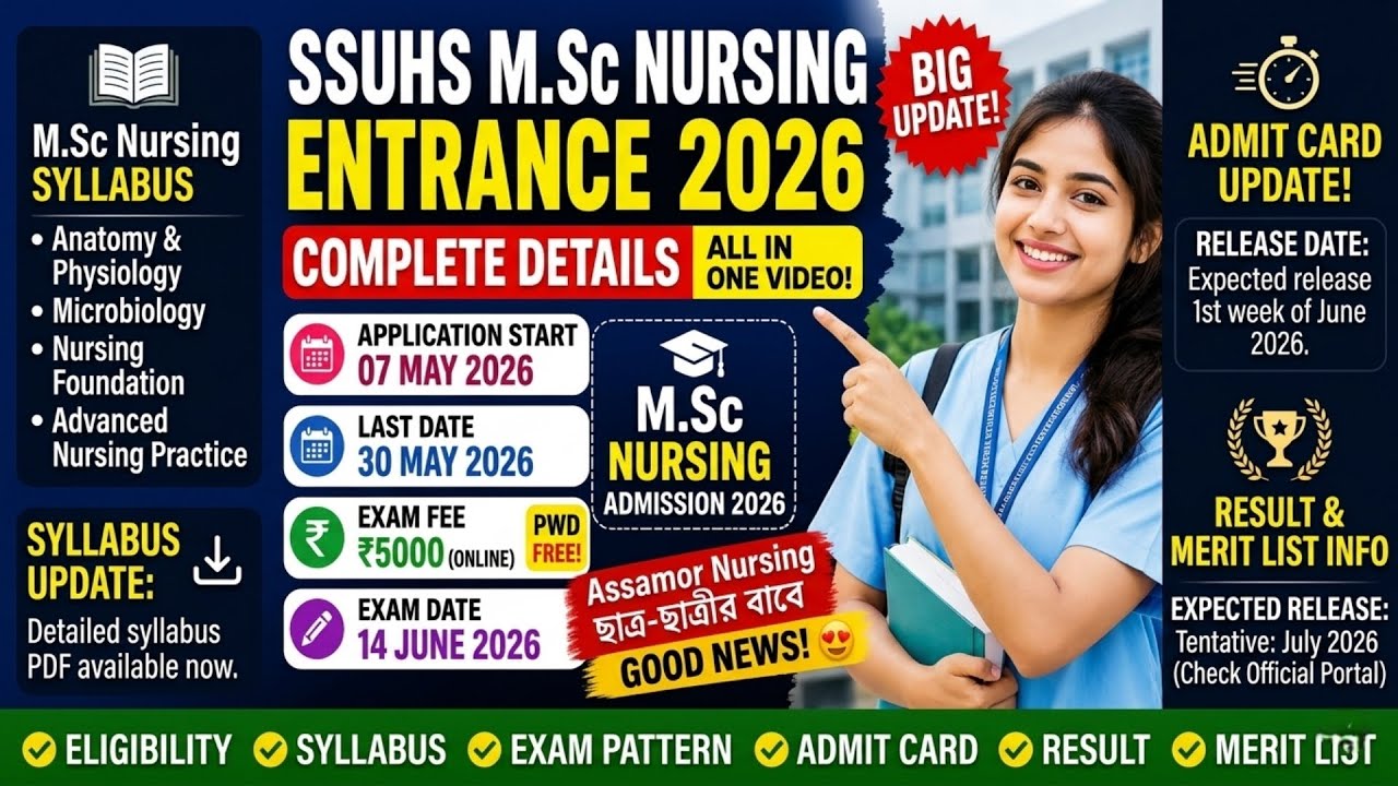 SSUHS M.Sc Nursing Entrance 2026 Full Details | Assam Nursing Admission Update