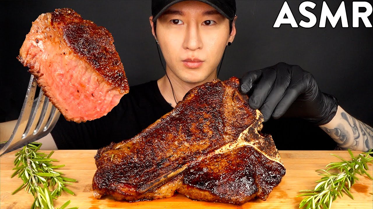 ASMR PORTERHOUSE STEAK MUKBANG (No Talking) COOKING & EATING SOUNDS | Zach Choi ASMR