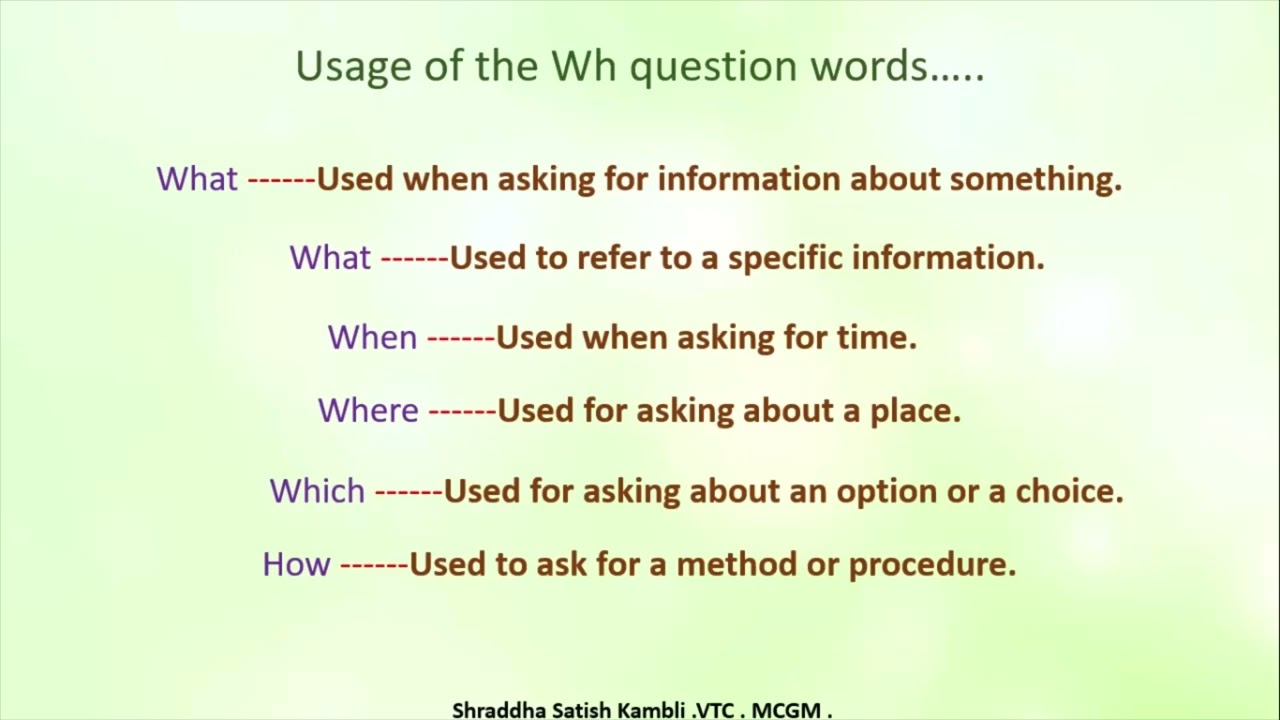 Class 7 English L in Basic English ( Wh Question Word )by BMC VTC Teacher  Shraddha Satish Kambli .
