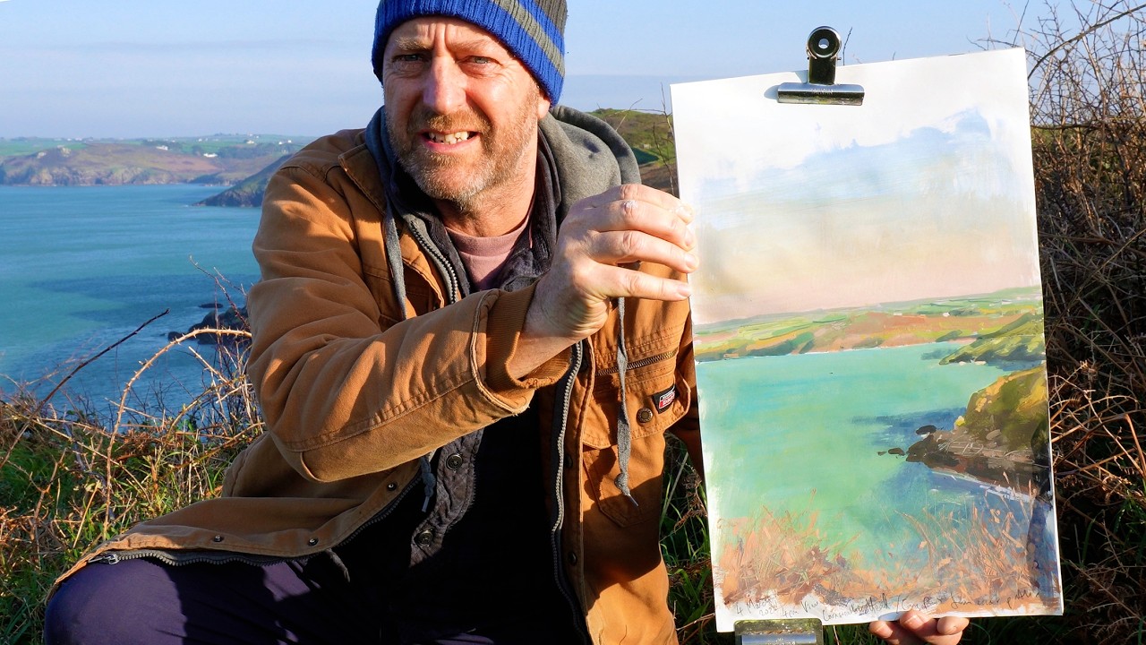 Plein Air Sketching | Casein sketch Cornwall coast