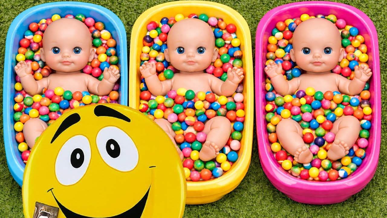 Full of 3 Rainbow BathTubs Candy with M&M's & Magic Slime Cutting Video