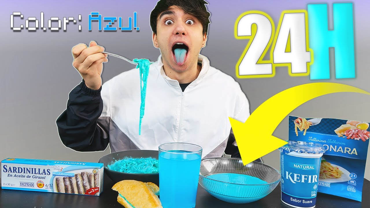 24 HORAS COMIENDO AZUL 🔵 RETO DESAFÍO 1 DÍA ENTERO COMIENDO POR COLORES 🌈