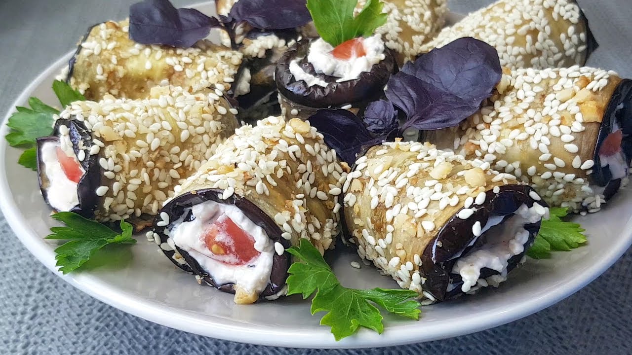 Eggplant Rolls with Cream Cheese and Nuts recipe // How to cook eggplant.