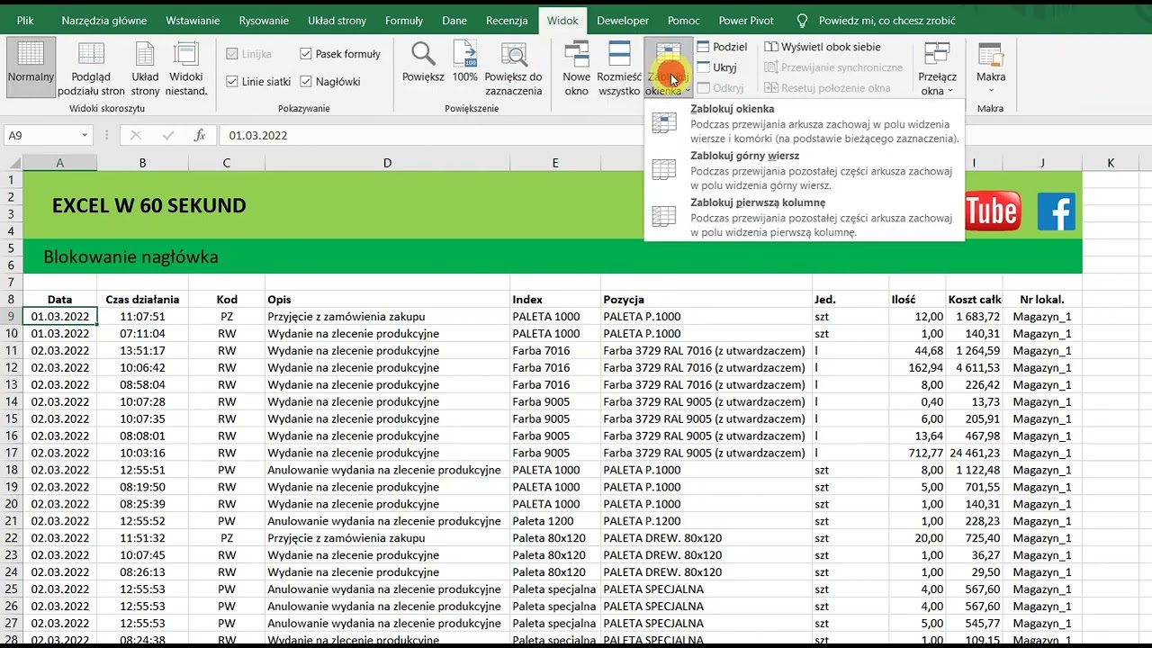 Blokowanie nagł&oacute;wka w Excel