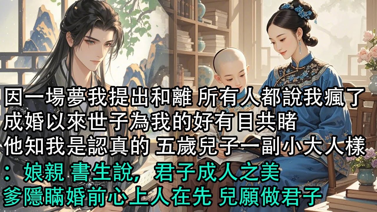 【一口氣看完】因一場夢我提出和離 所有人都說我瘋了，成婚以來世子為我的好有目共睹，他知我是認真的 五歲兒子一副小大人樣：娘親 書生說，君子成人之美，爹隱瞞婚前心上人在先 兒願做君子