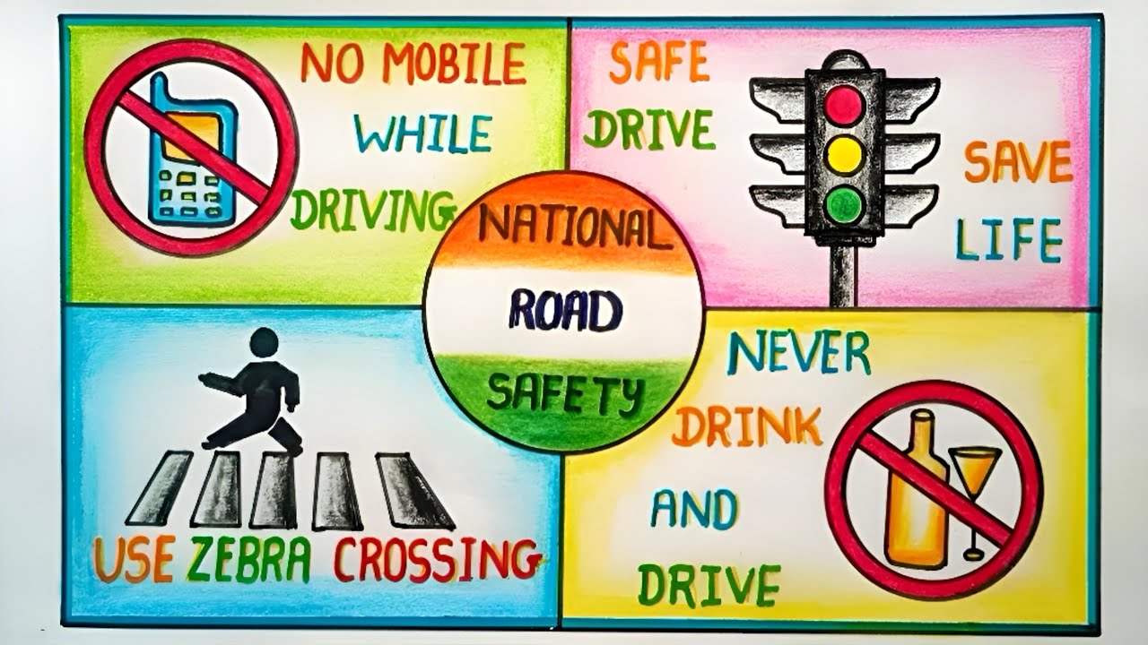 National Road Safety Day Poster Drawing, 11th -17th Jan | Road Safety Poster Drawing | #roadsafety