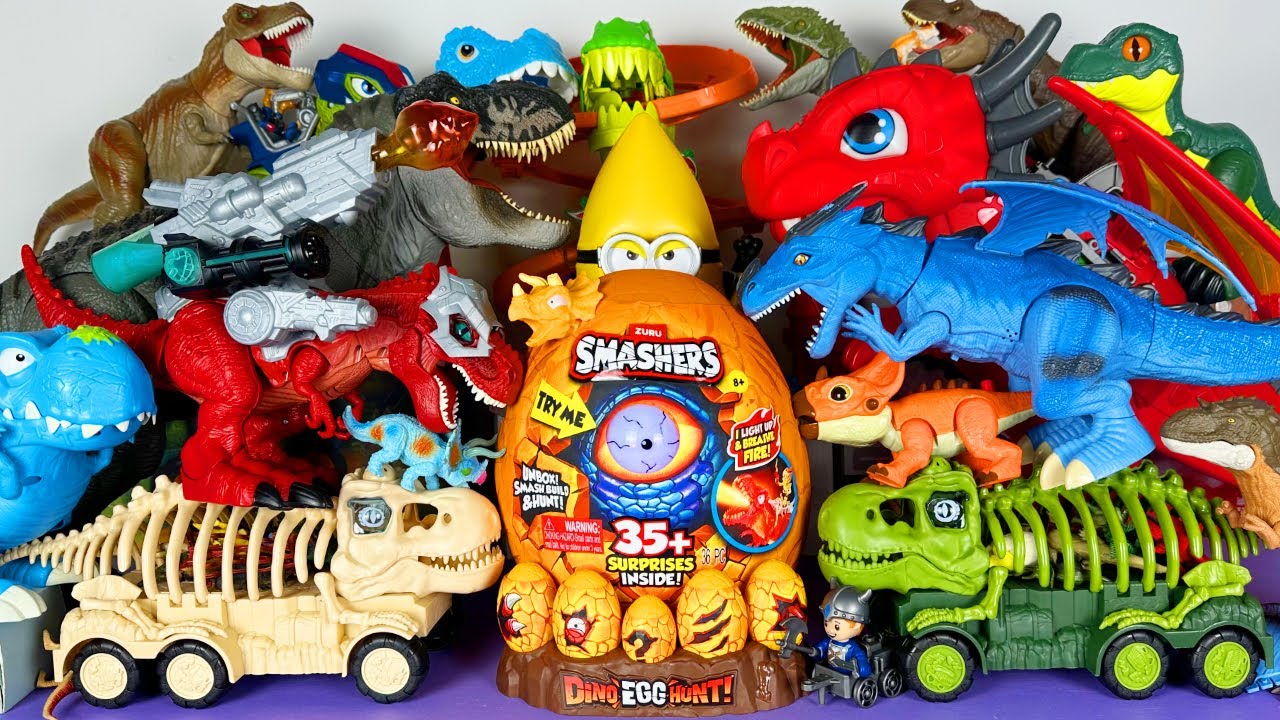 Jurassic World Unboxing Review Asmr Colorful Dinosaur T-rex Mosasaurus Spinosaurus Dragon Bone Truck
