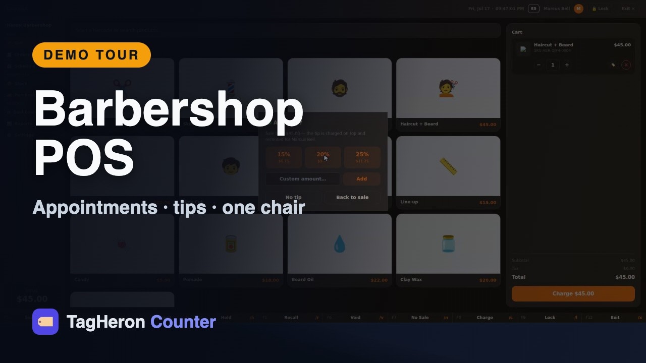 Barbershop POS Tour: Appointment Book, Tips & a One-Chair Setup &mdash; TagHeron Counter
