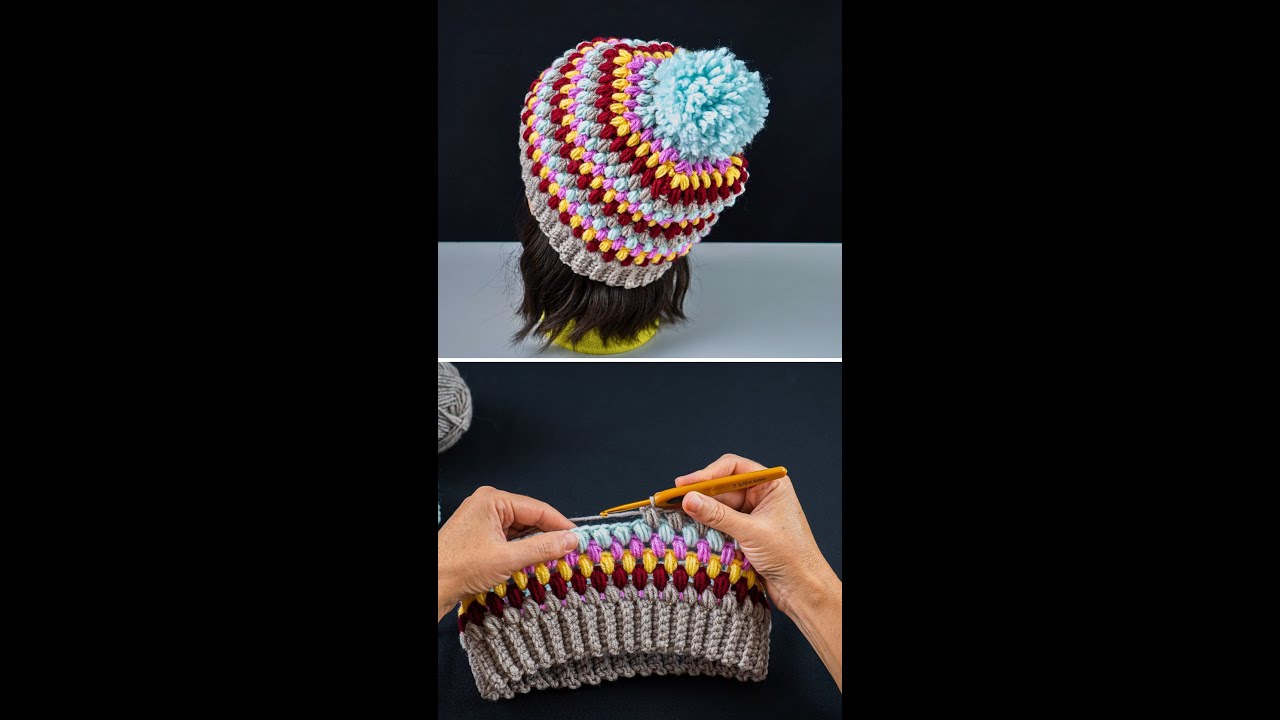 Как связать крючком простую разноцветную шапку-фонарик! Miarti🧶