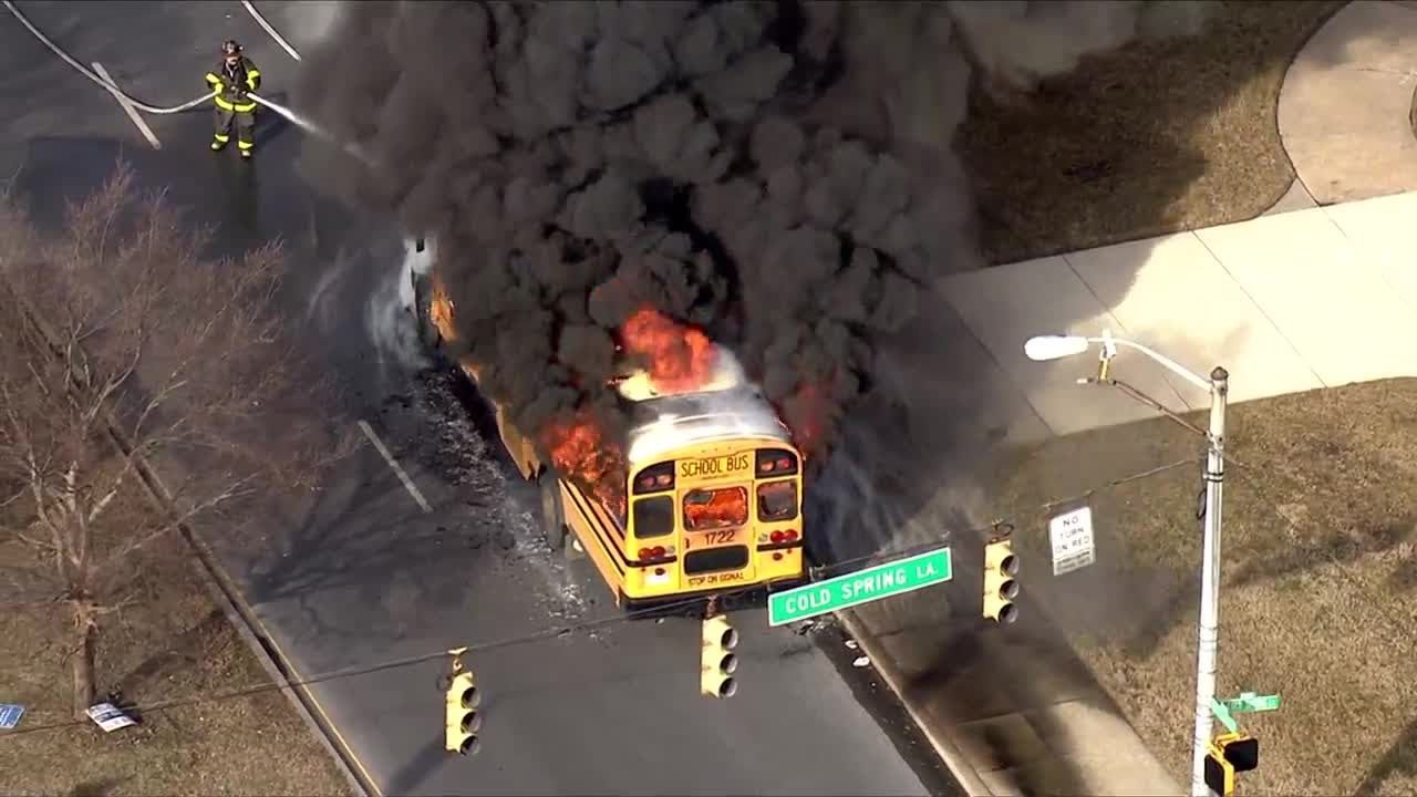 School bus on fire in northeast Baltimore