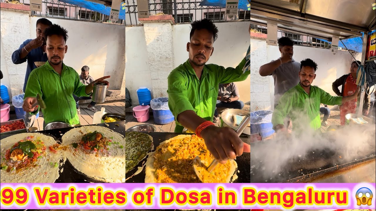 Palak Gobi Dosa in Bengaluru 😍 99 Varieties of Dosa 😱 Amazing Street Food in Bangalore