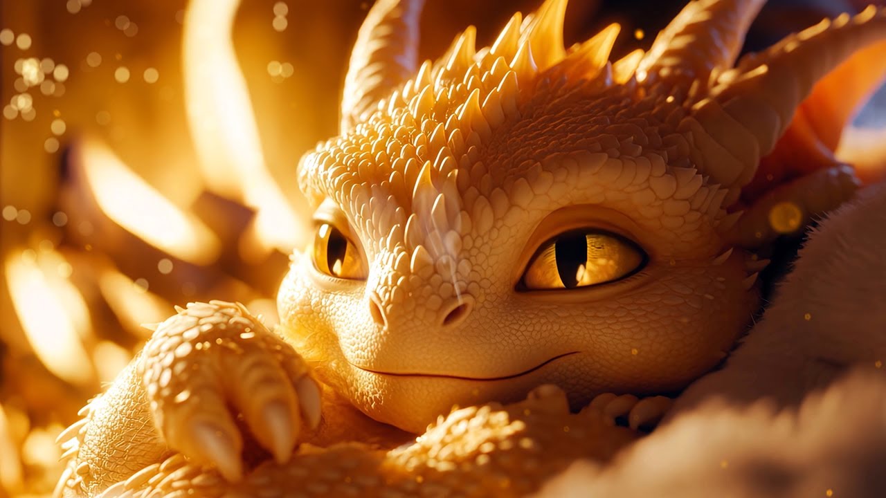Cozy Fireplace Ambience 🔥 Enchanting Gold Dragon & Peaceful Nights 🐉