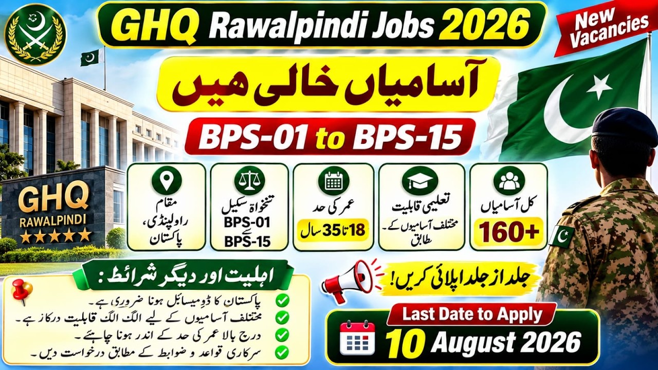 GHQ Rawalpindi Jobs 2026 | 160+ Vacancies | BSP 01 to BPS 15 | Eligibility & Apply Online Method Add