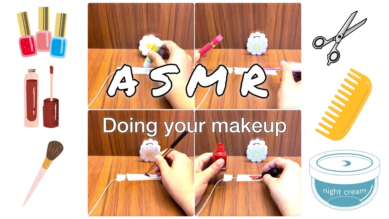 Apple Wired Earphones ASMR 🎧 Makeup, Cream Massage, Nail Polish, Lip & Eye Makeup | No Talking