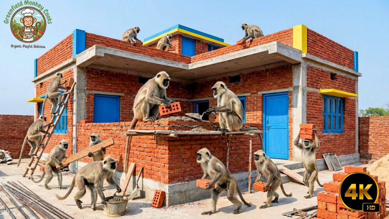 बंदरों की एकता की मिसाल मिलकर बनाया ईंट सीमेंट का मजबूत पक्का घर  Monkeys United to Build a Strong B