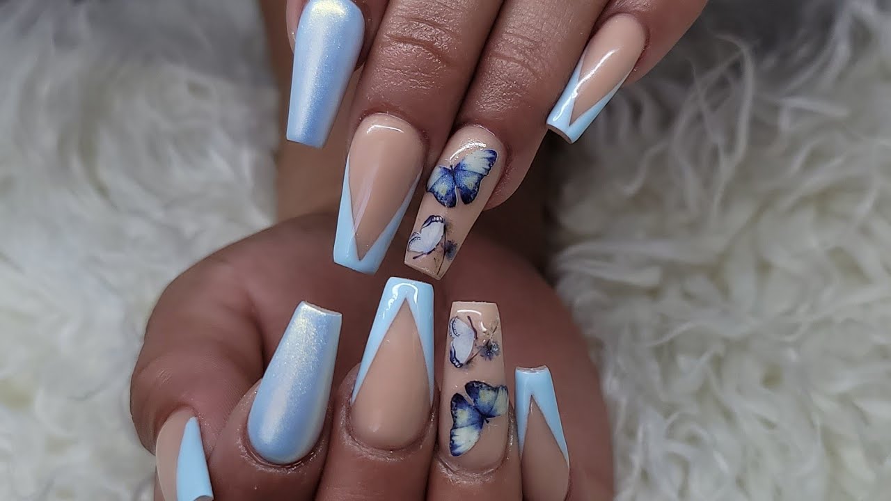 Uñas Acrilicas azule pastel/ VIDEO Largo Sin pausas