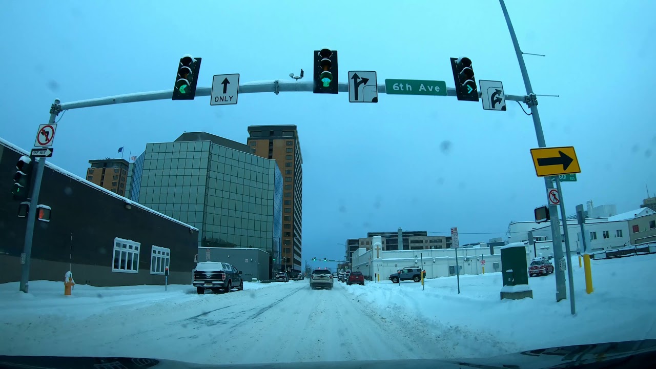 Downtown Anchorage Alaska - Winter Drive