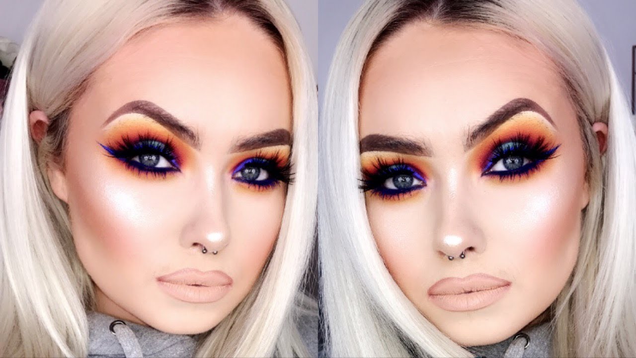 BEGINNERS | How-To Create Colourful Sunset Eye | Neon BLUE Liner