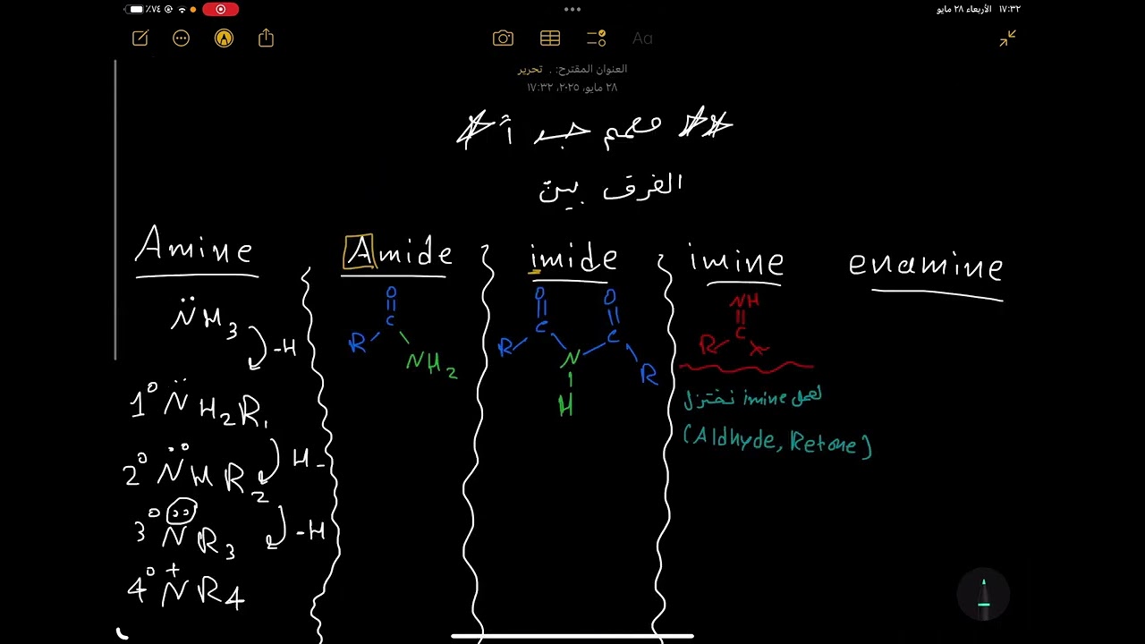 شرح الفرق بين (Amine , Amide , imide , imine , Enamine) فيديو مهم جدا جدا 🚨🚨🚨