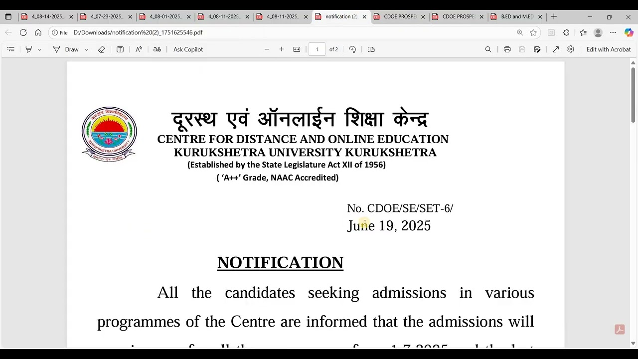 KUK B.Ed. Distance admissions||2025 26|| Prospectus|| Admission|| Kurukshetra University