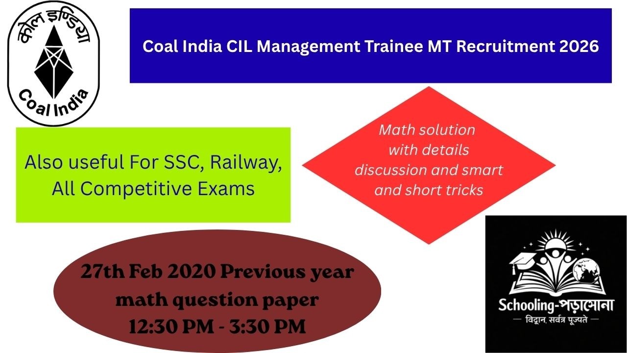Coal India CIL Management Trainee MT Recruitment 2026/quant Previous year question paper/short trick