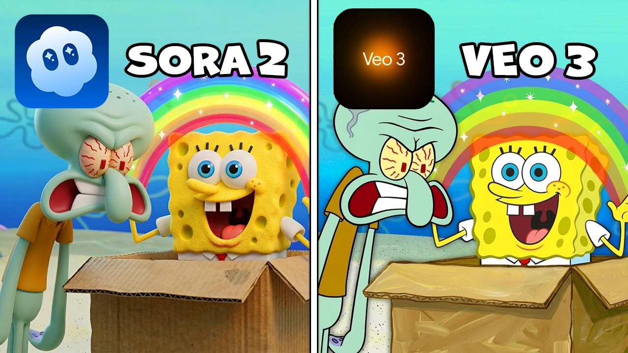 Sora 2 vs Veo 3 Recreate Iconic SpongeBob Scenes