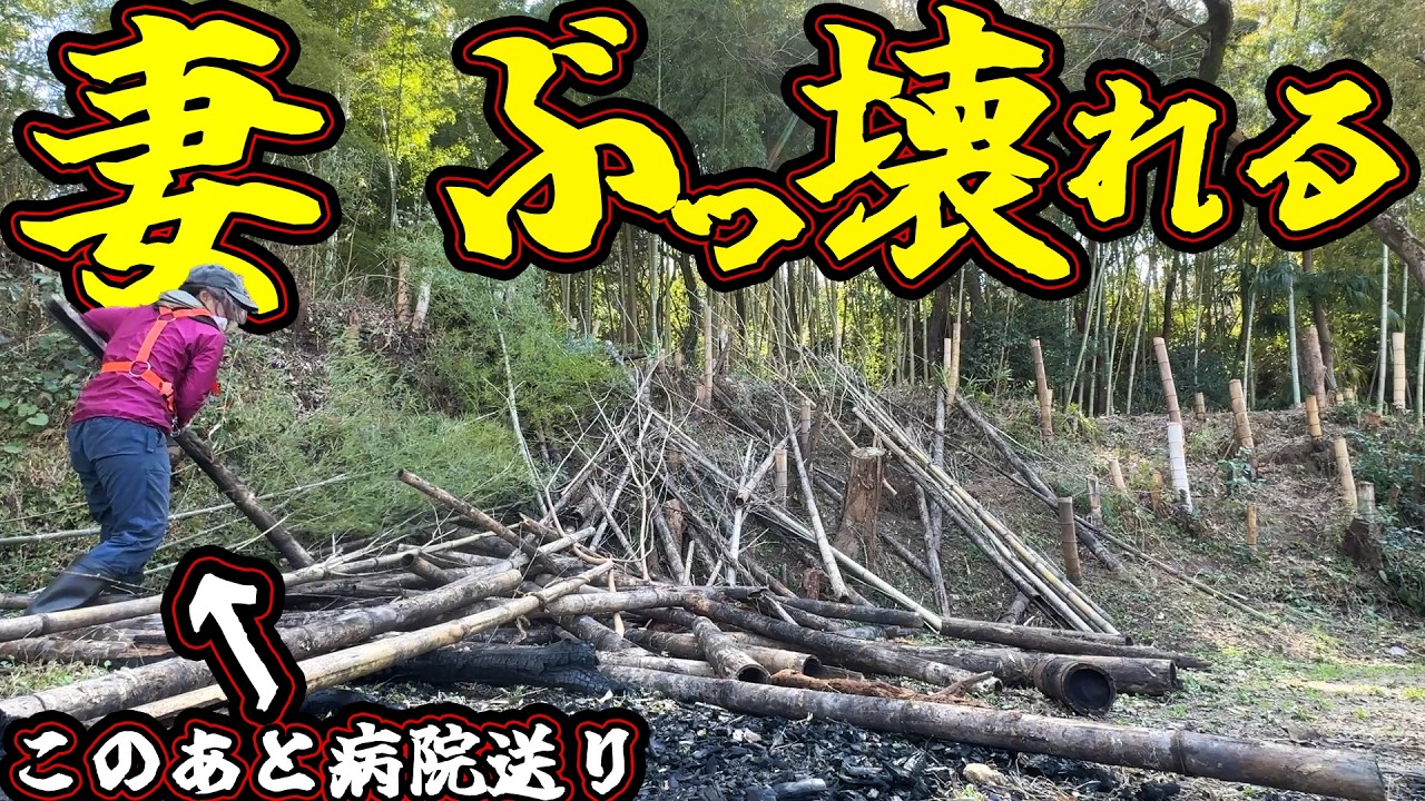 【限界】荒地の竹50本超を一人で放り投げた妻の様子がおかしい…【田舎暮らし】
