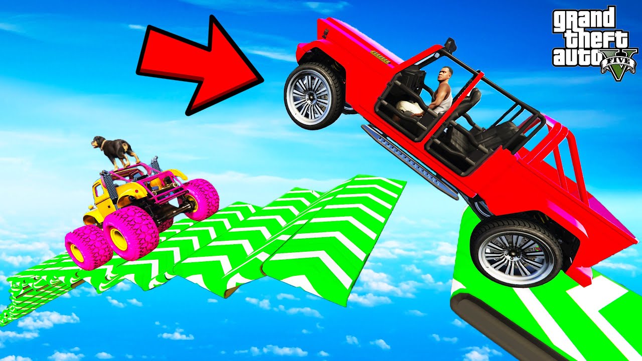 FRANKLIN TRIED IMPOSSIBLE SPEED BOOSTER STAIR MEGA RAMP PARKOUR CHALLENGE GTA 5 | SHINCHAN and CHOP
