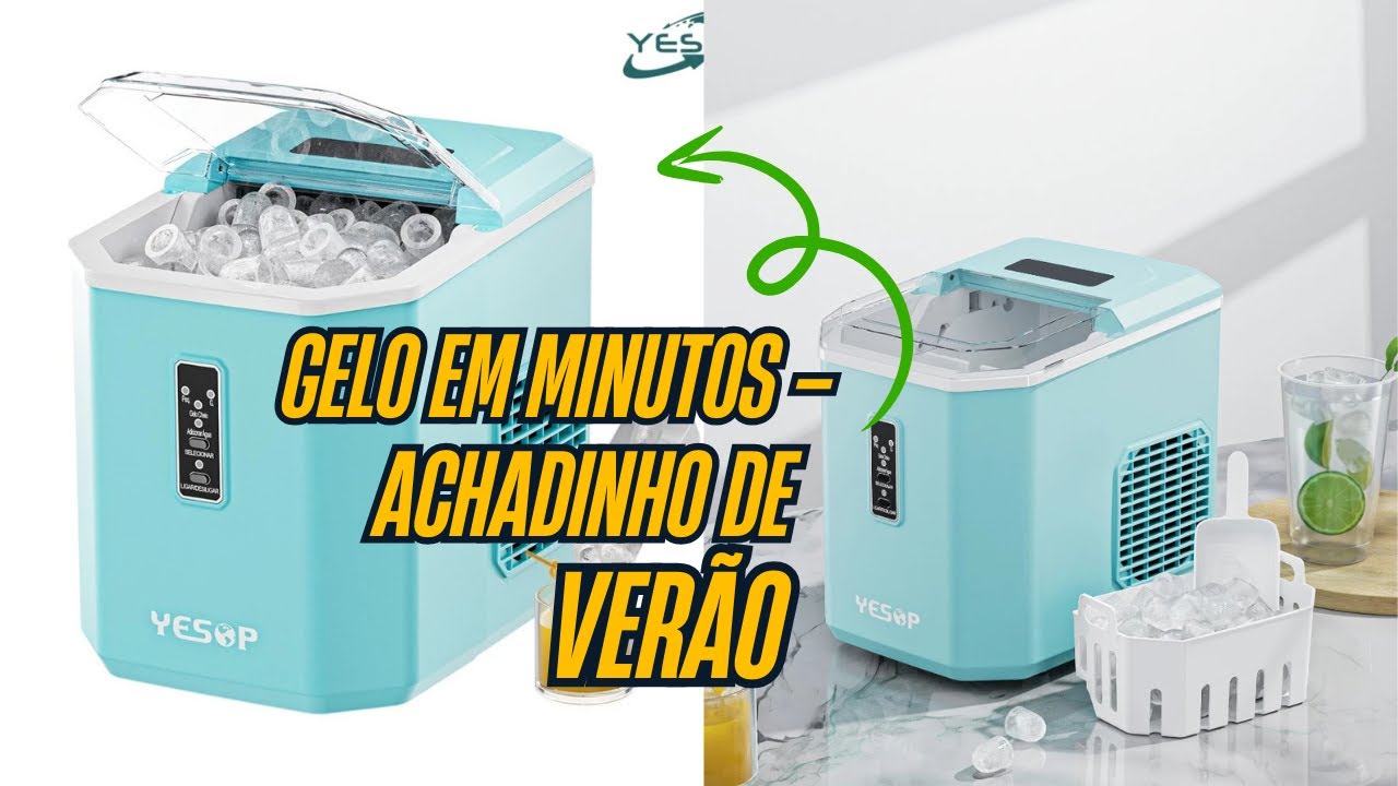 Máquina de Gelo Portátil Azul Tiffany YESOP – Até 12kg por Dia | Achadinho de Verão