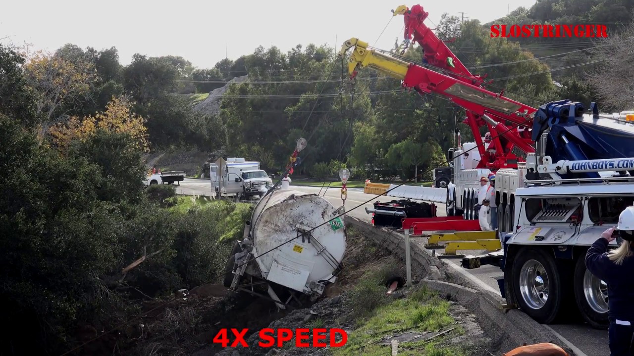 Praxair Liquid Nitrogen Tanker Truck Rollover Recovery - SLO County 12/24/16