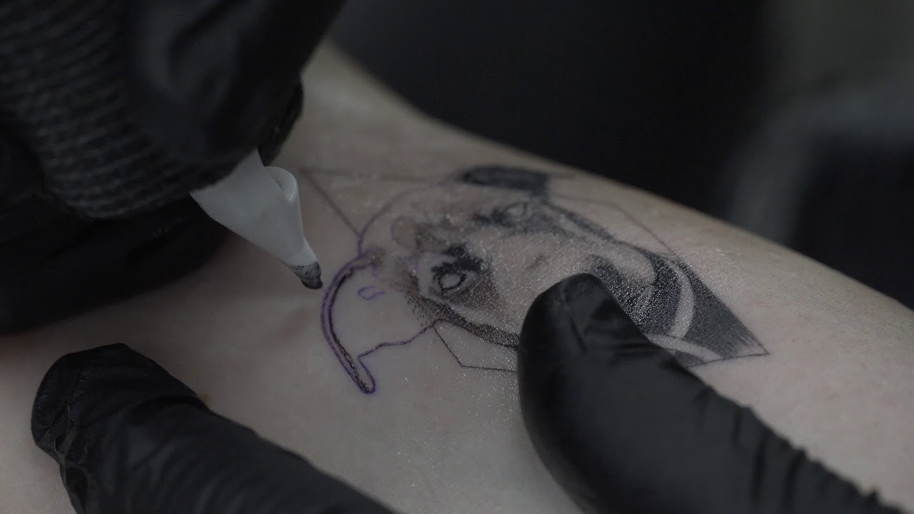 Realistic Dog Portrait Tattoo Timelapse